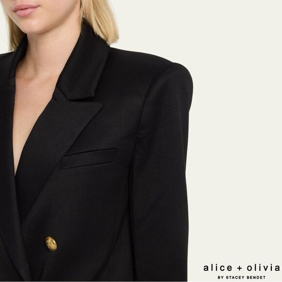 Alice + Olivia **NWT** Anthony Double-Breasted Strong-Shoulder Blazer Black/Gold - Picture 5 of 14